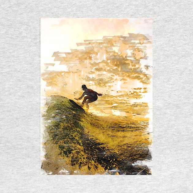 Surfer Silhouette Chasing Waves Sunset by ColortrixArt
